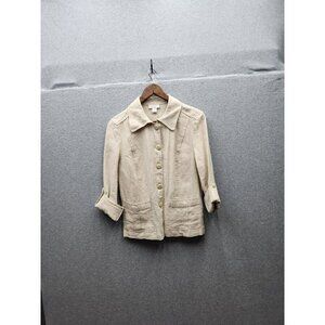 Charter Club Petite Beige Linen Button-Up Jacket With Roll-Tab Sleeves P/M